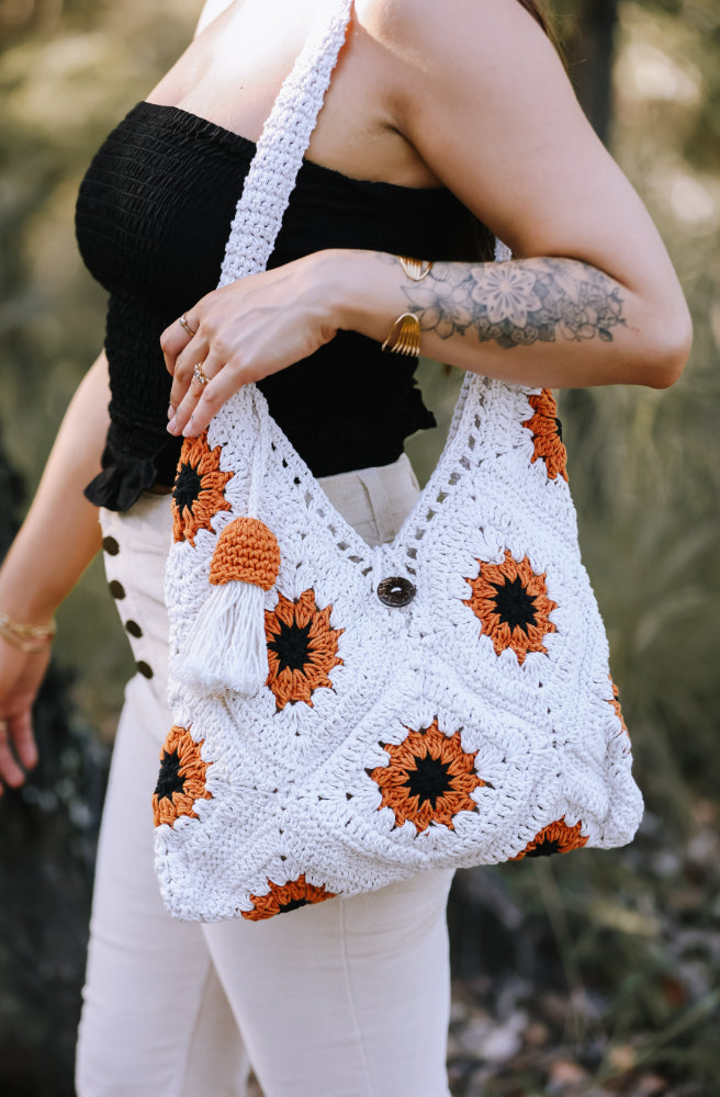 Sunflower Bag, Boho Vintage Crochet Handbag