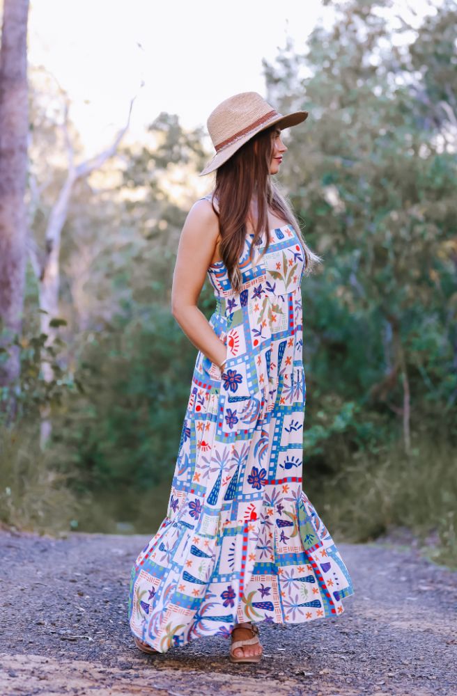 Lorelei Maxi Dress, Side View Tiered Skirt