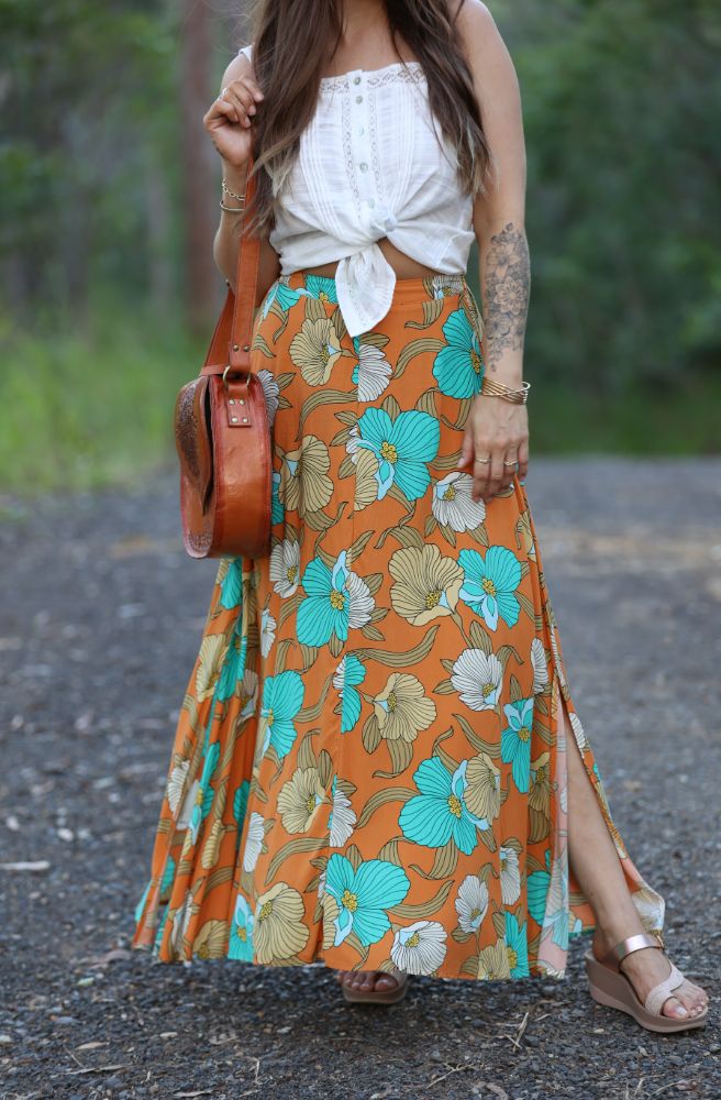 Jaase Aqua Fields Print Rocky Maxi Skirt, Close Up Detail of Print