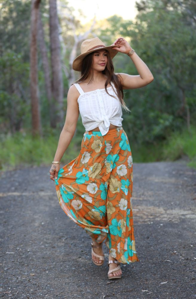 Jaase Aqua Fields Print Rocky Maxi Skirt, Boho Retro Style