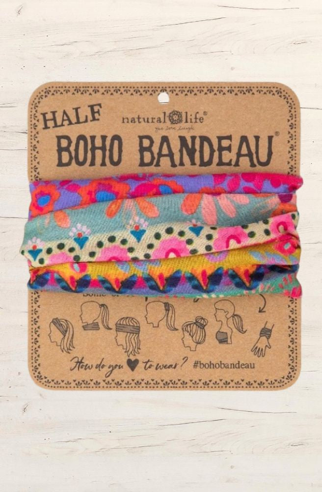 Boho Bandeau Half Floral Pink Mist, Stretch Knit Headband