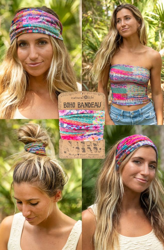 Boho Bandeau Pink Watercolour Patchwork, Stretch Knit Headband