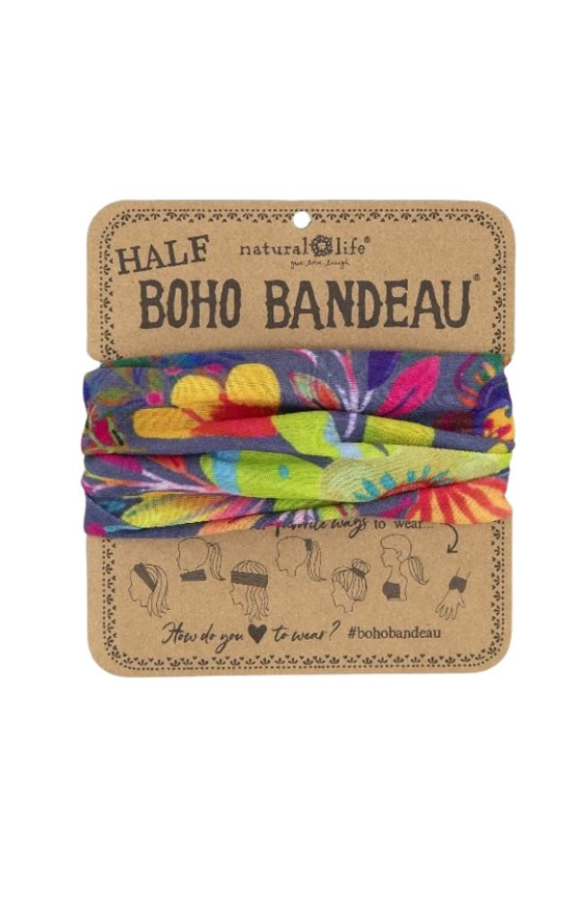 Boho Bandeau Half Chrc Flower, Stretch Knit Headband