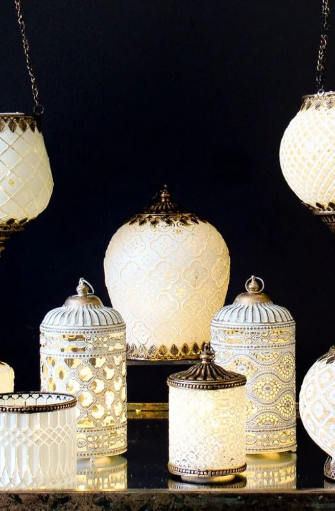 XL LED Lantern Foil White Colour, Middle Eastern Style