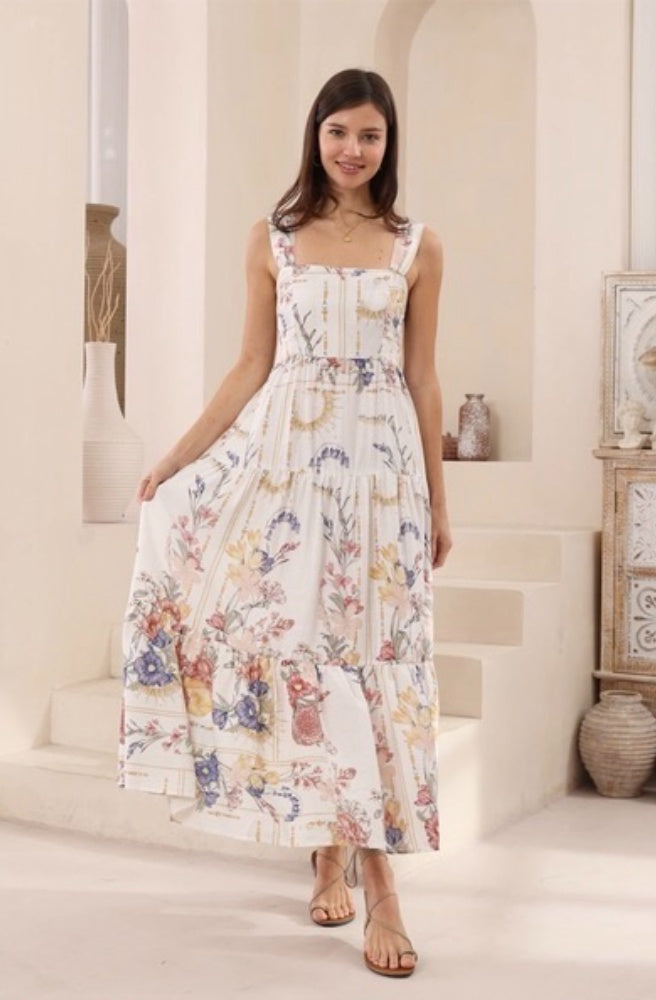 Vintage Wildflower Tiered Maxi Dress, Boho Summer Style