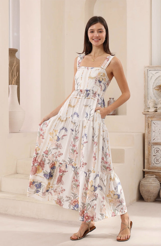 Vintage Wildflower Tiered Maxi Dress, Pockets