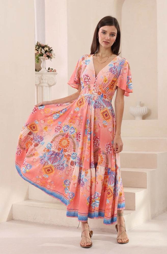 Inaya Flutter Maxi Dress, Summer Boho Style