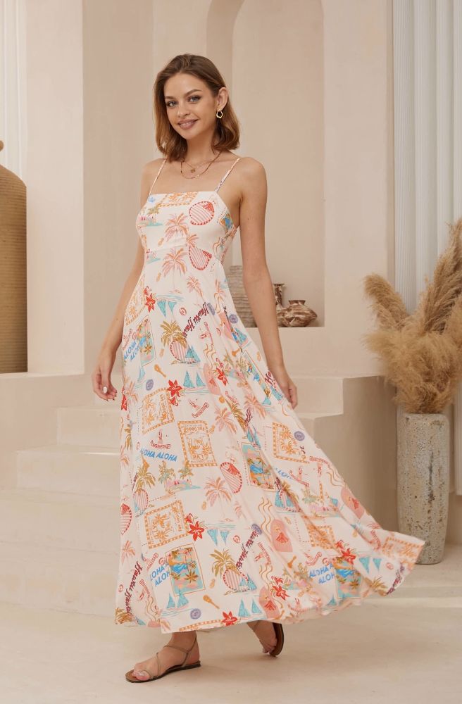 Aloha Print Maxi Dress