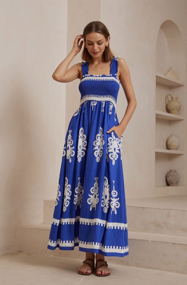 Blue Nero Empire Maxi Dress, Boho Style