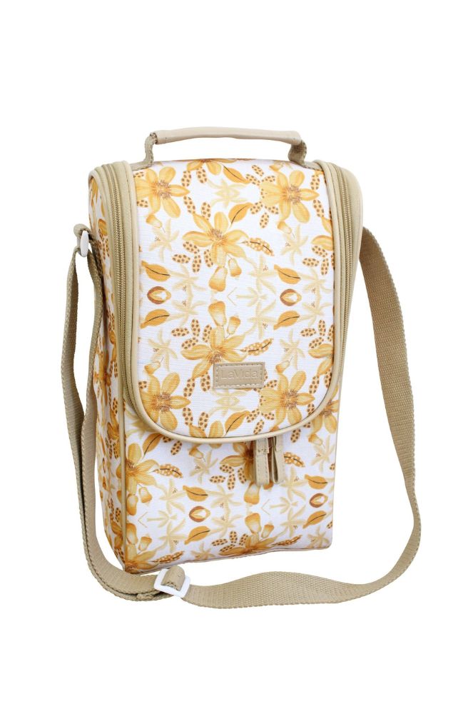 Aurora Double Wine Cooler Bag, Beige Floral Print