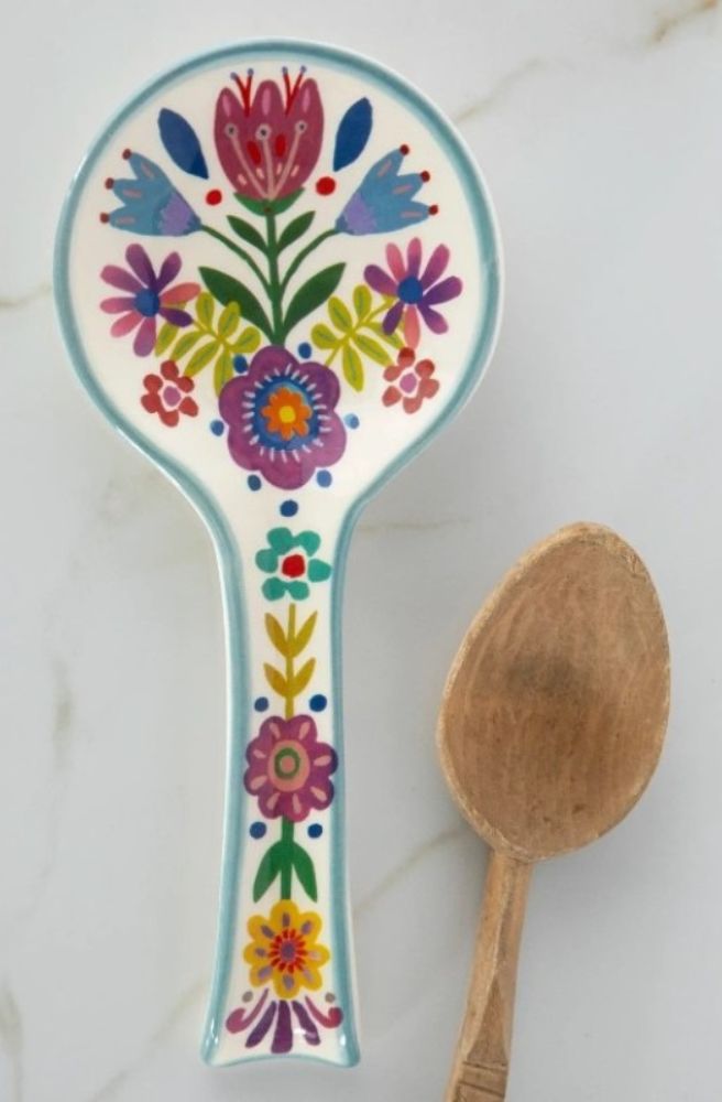 Spoon Rest Cream Folk Flower, Boho Gift Idea