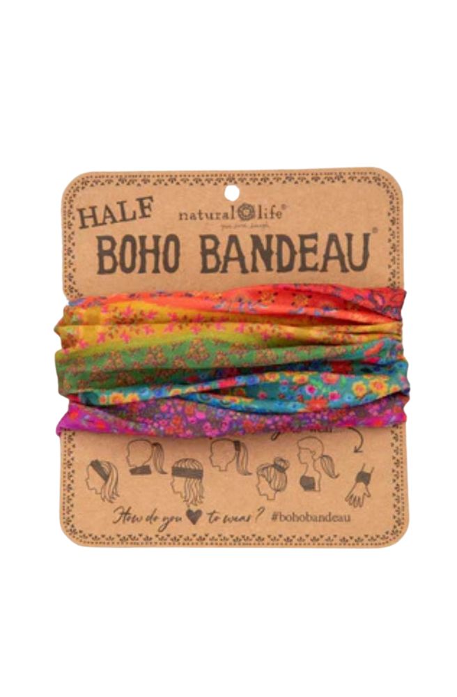 Half Boho Bandeau Rainbow Border, Stretch Knit Headband