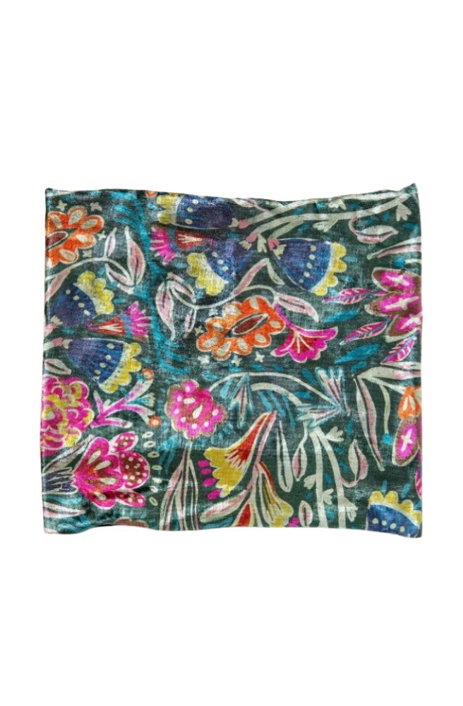 Boho Bandeau Velvet Green Lined Floral. Flat Lay View Style in Many Ways