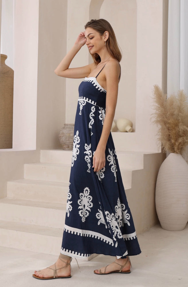 Navy Nero Maxi Dress, Side View with Pockets