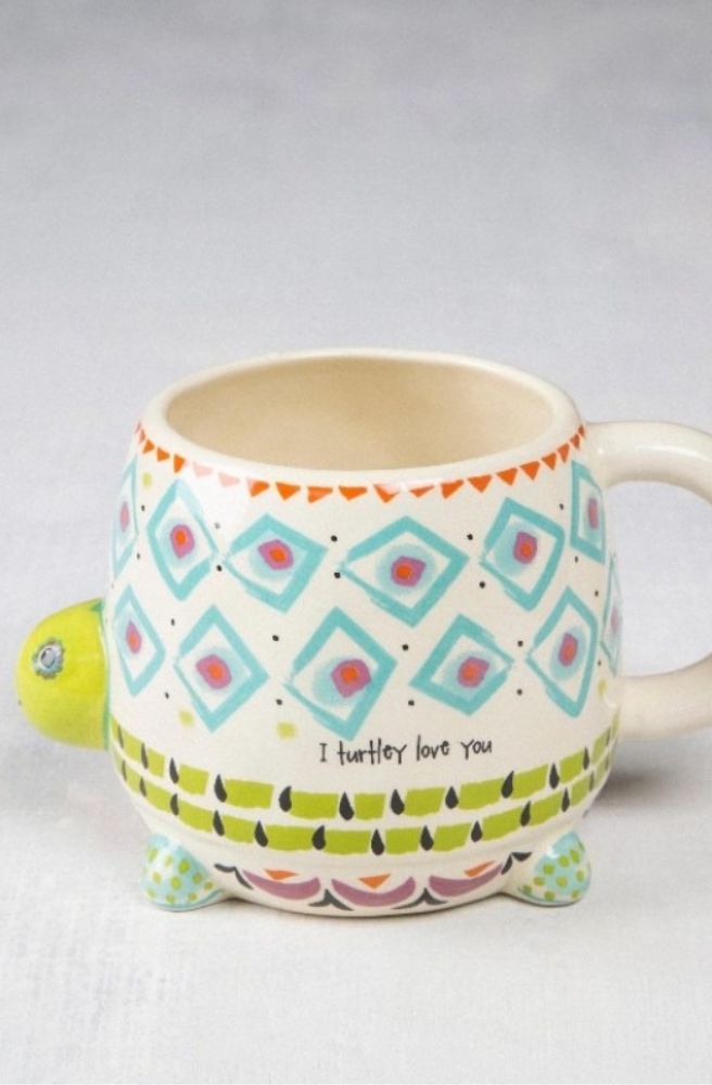 Folk Art Mug Cream Turtle, Boho Whimsical Drinkware