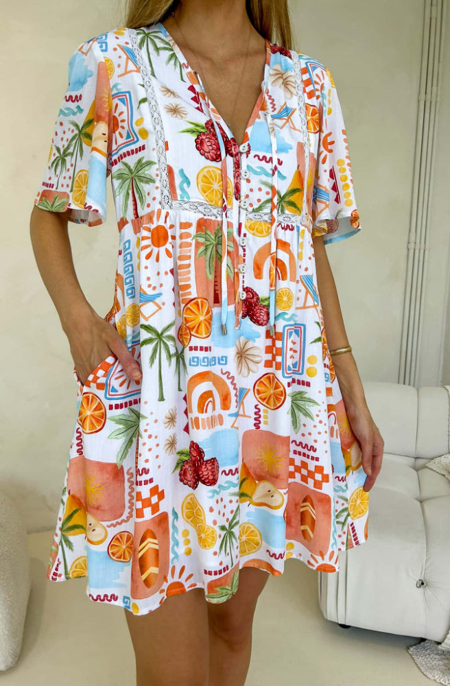 Citrus Sienna Dress, Vibrant Summer Print