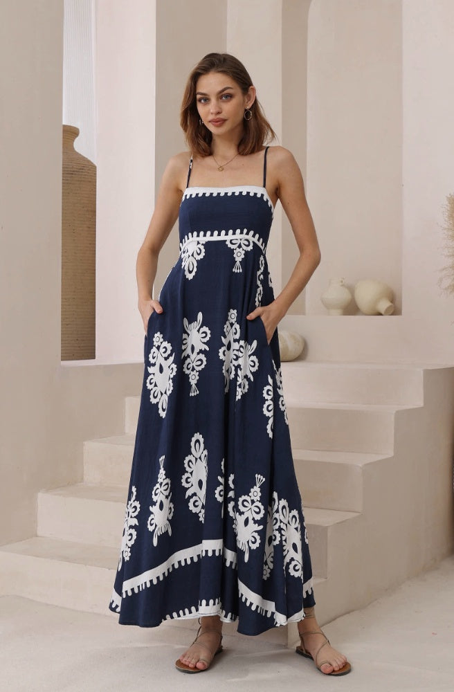 Navy Nero Maxi Dress, Boho Chic Style