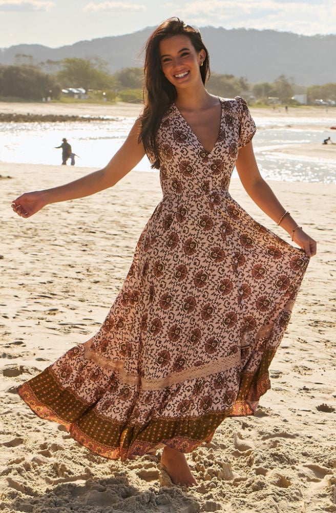 Jaase Wild Gypsy Print Carmen Maxi Dress, Boho Style