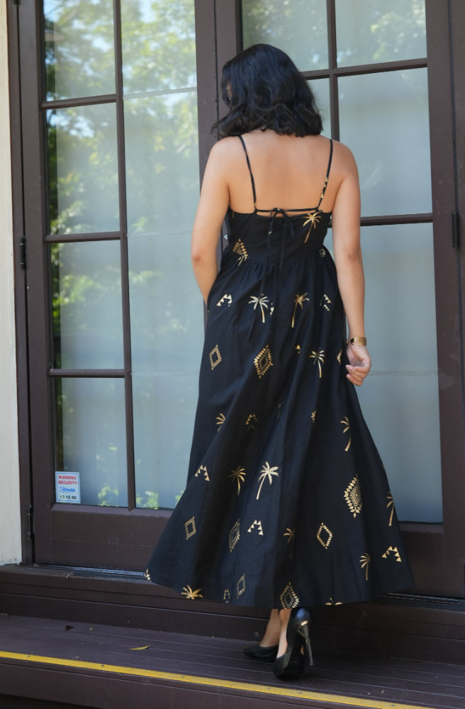 Chasing the Sun Maxi Dress Black, Rear View Adjustable Straps Back Tie