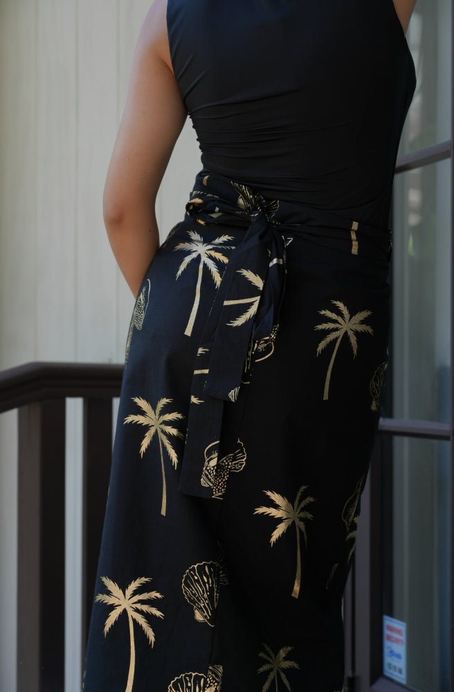 Chasing the Sun Wrap Skirt Black, Rear View with Waist Tie