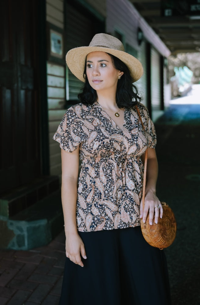 Black Paisley Fresh Top, Boho Summer Style