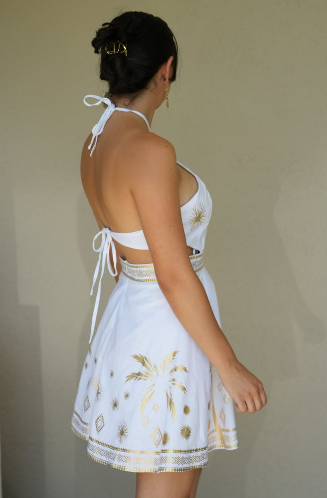 Chasing the Sun Halter Mini White, Side View Cut Outs Back Tie