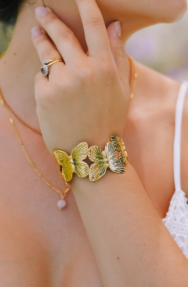 Aurelia Bracelet, Gold Plated Butterfly Bangle