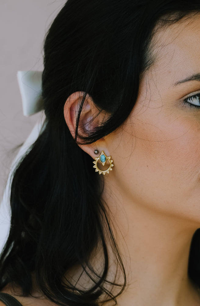 Turquoise Edge Earrings, Boho Style Studs