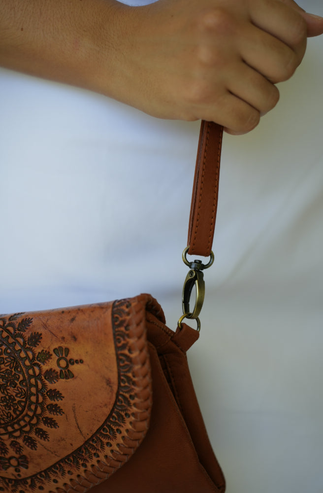 Celestial Compass Bag, Boho Leather Style Removable Strap