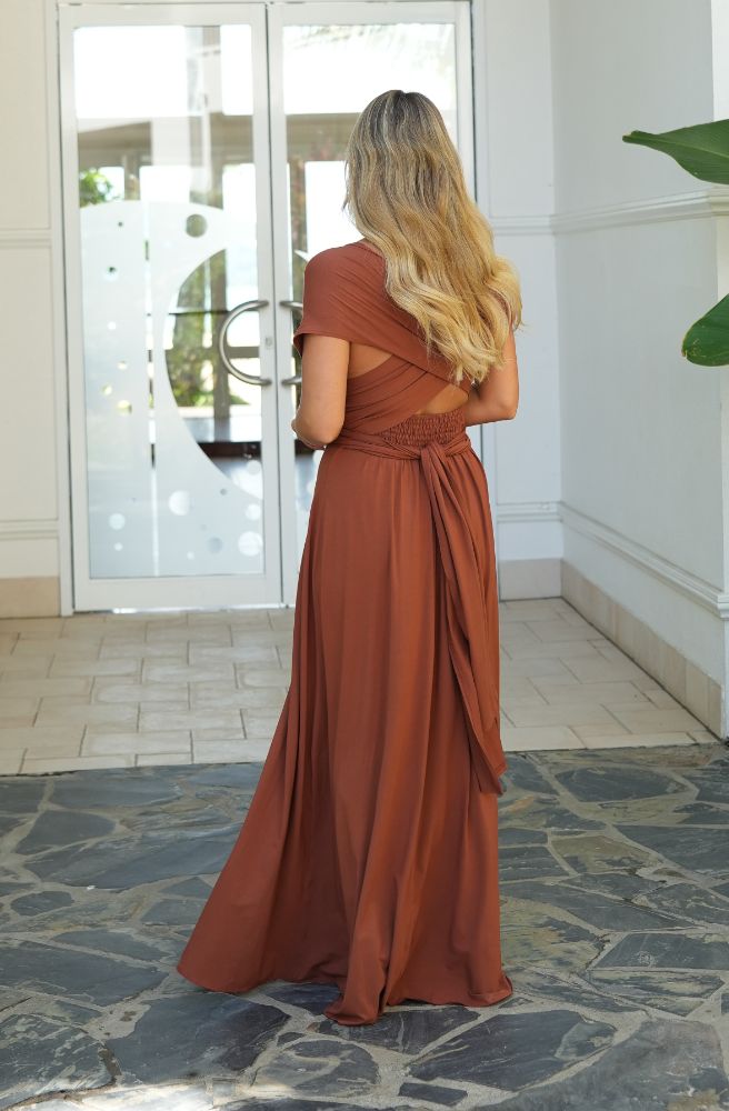 Mocha Ibiza Dress, Rear View Low Cut Back