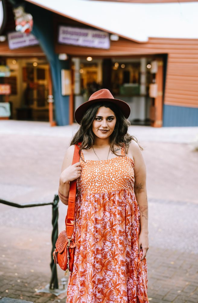 Orange Jungle Margarita Dress, Empire Waist