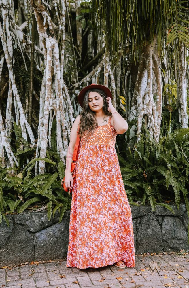 Orange Jungle Margarita Dress, Boho Summer Style