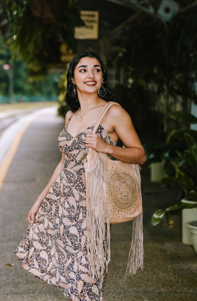 Black Paisley Titan Short Dress, Boho Style