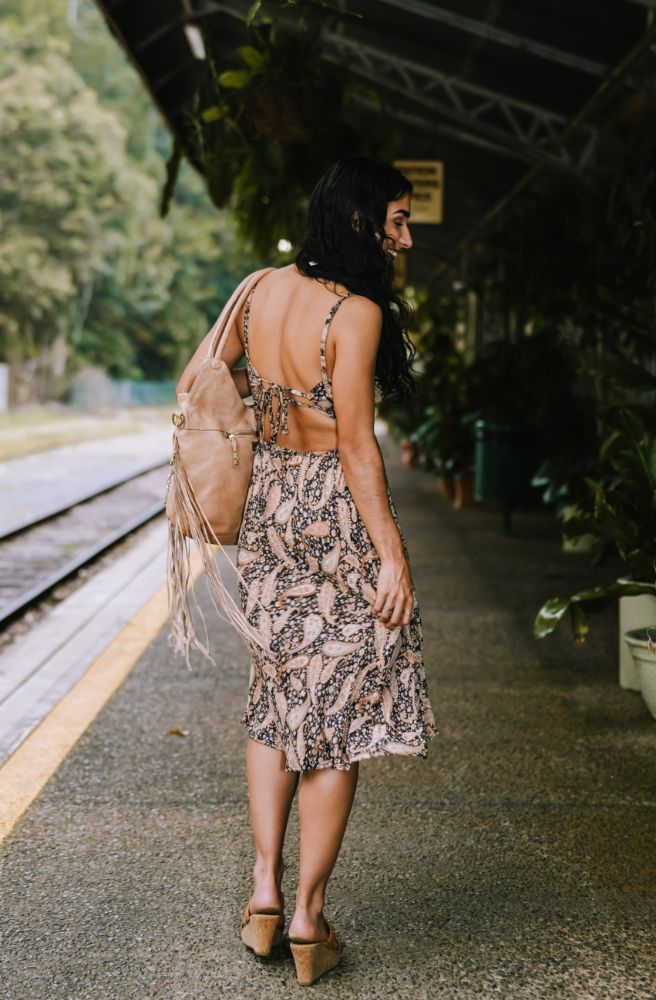 Black Paisley Titan Short Dress, Open Back with Tie