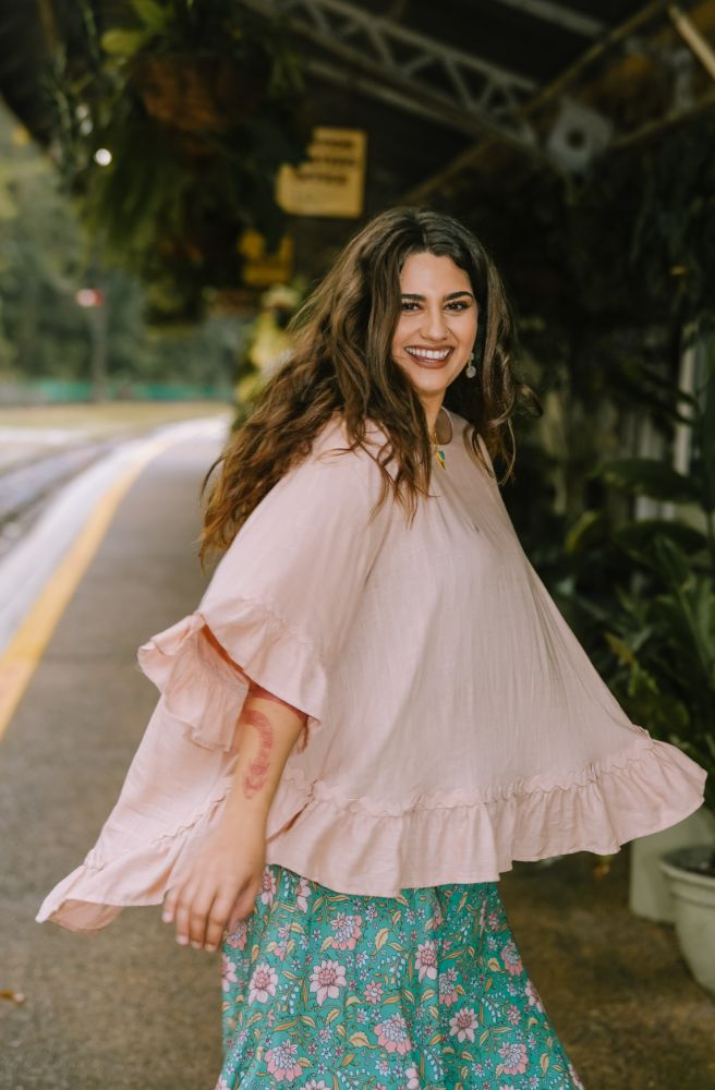 Blush Ric Rac Ruffle Top, Oversized Relaxed Fit