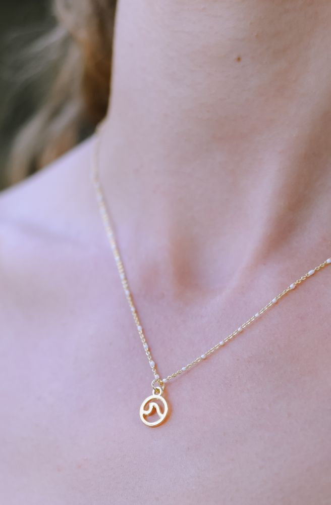 Wave Rosary Pendant, Gold Boho Necklace