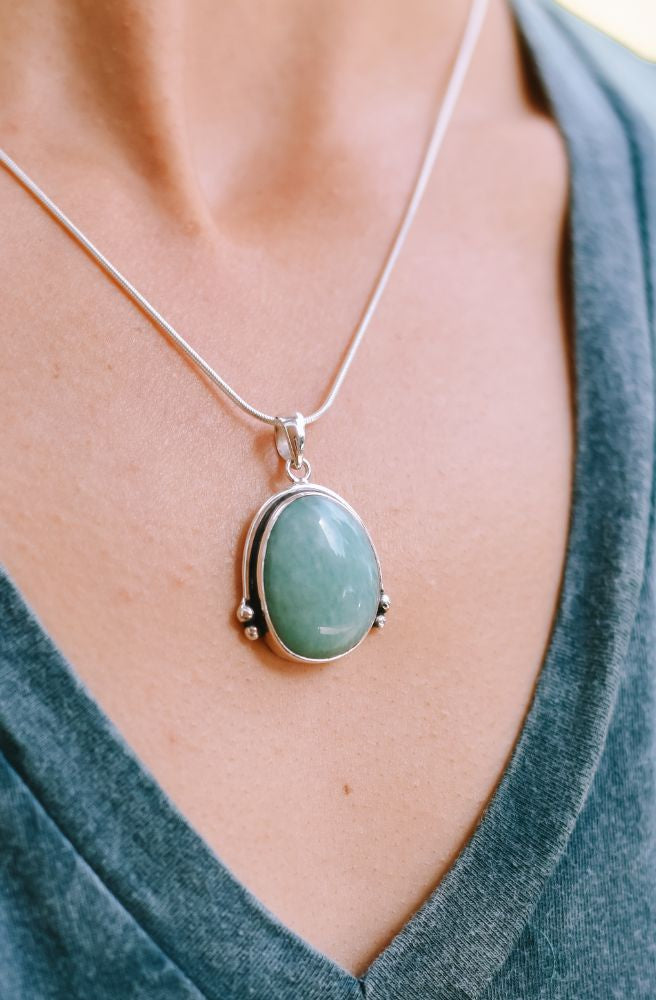 Amazonite Pendant, Boho Style Necklace