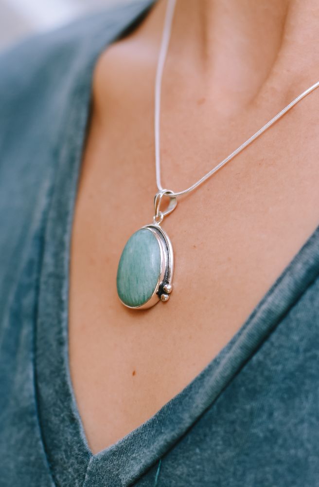 Amazonite Pendant, Bohemian Jewellery