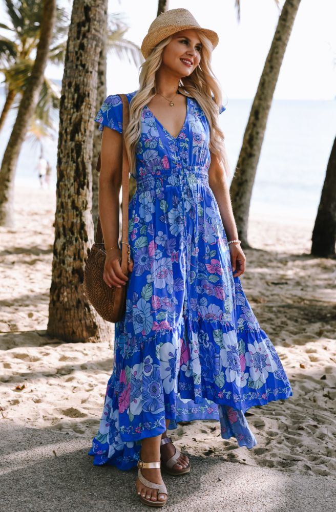 Sky Garden Nafisa Maxi Dress, Blue Floral Print