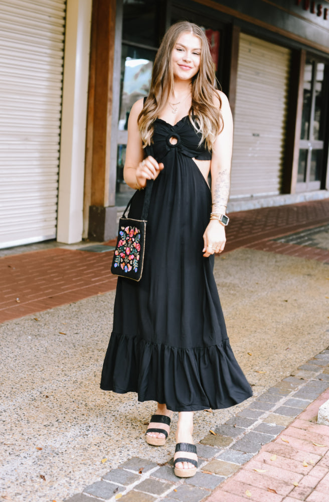 Ebony Julie Dress, Boho Maxi Style Large Ruffle Hem