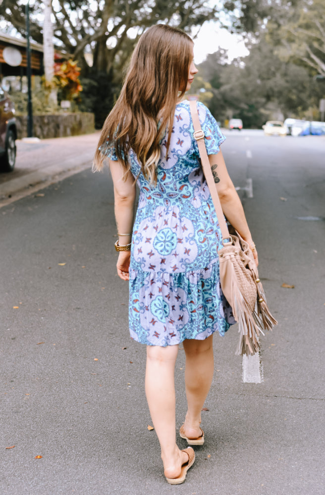 Sea Aqua Babydoll Mini Dress, Rear View