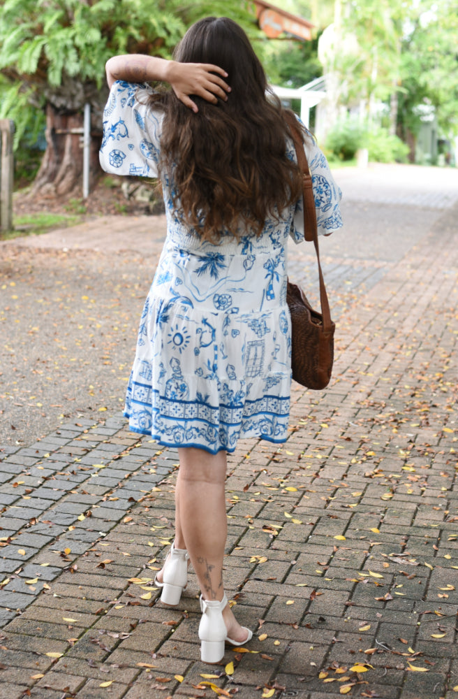 Santorini Empire Mini Dress, Rear View