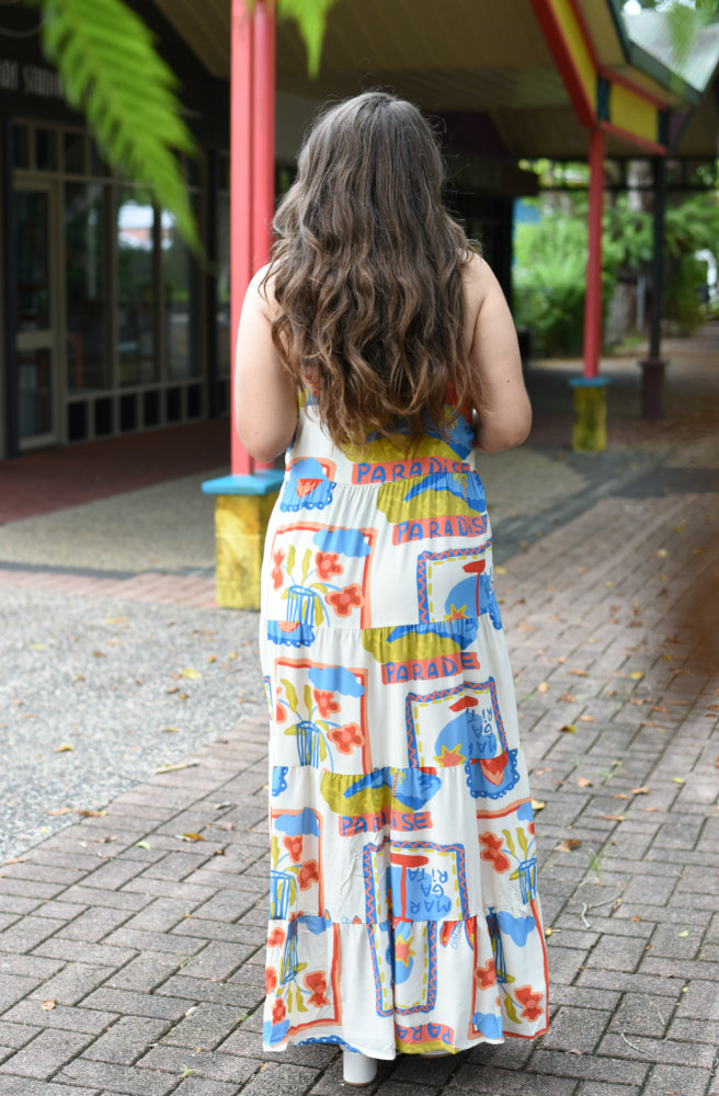 Rani Maxi Dress, Rear View Full Tiered Skirt