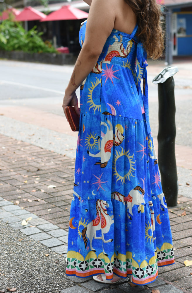 Starlight Carousel Maxi Dress, Side view Shirred at Back Tiered Skirt