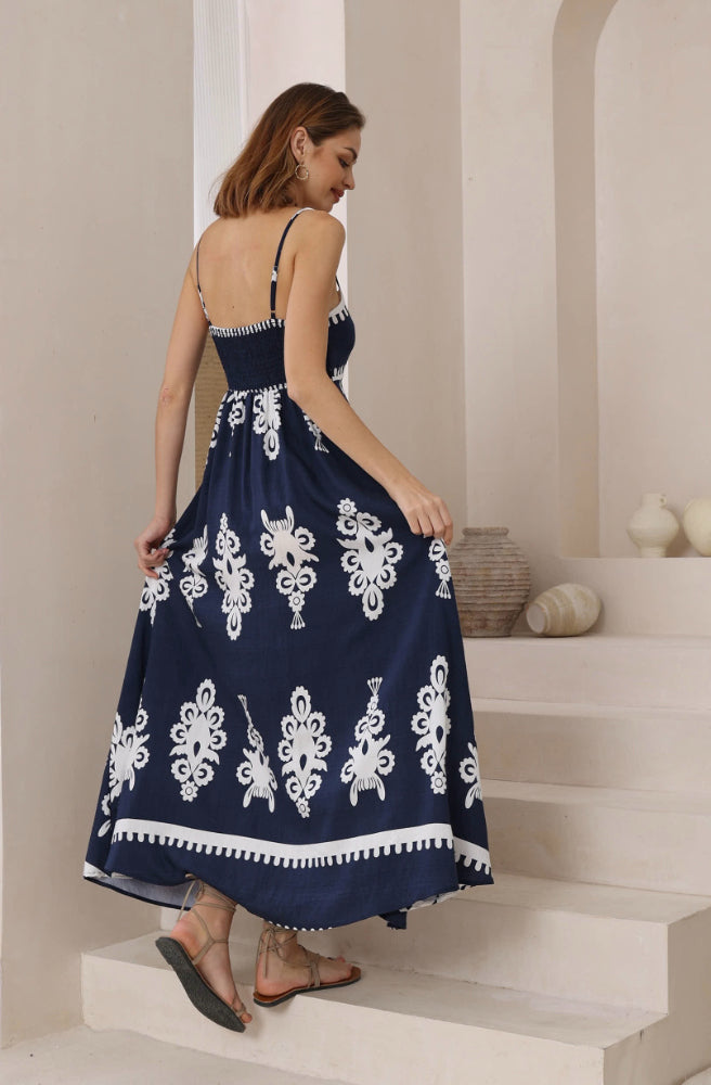 Navy Nero Maxi Dress, Rear View Shirred Back