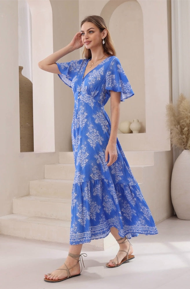 Blue Sabela Maxi Dress, Boho Summer Style