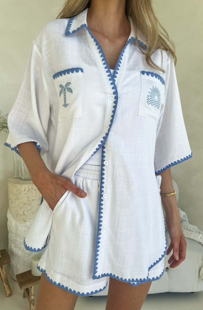 Aria Set White Blue Stitch, Matching Set