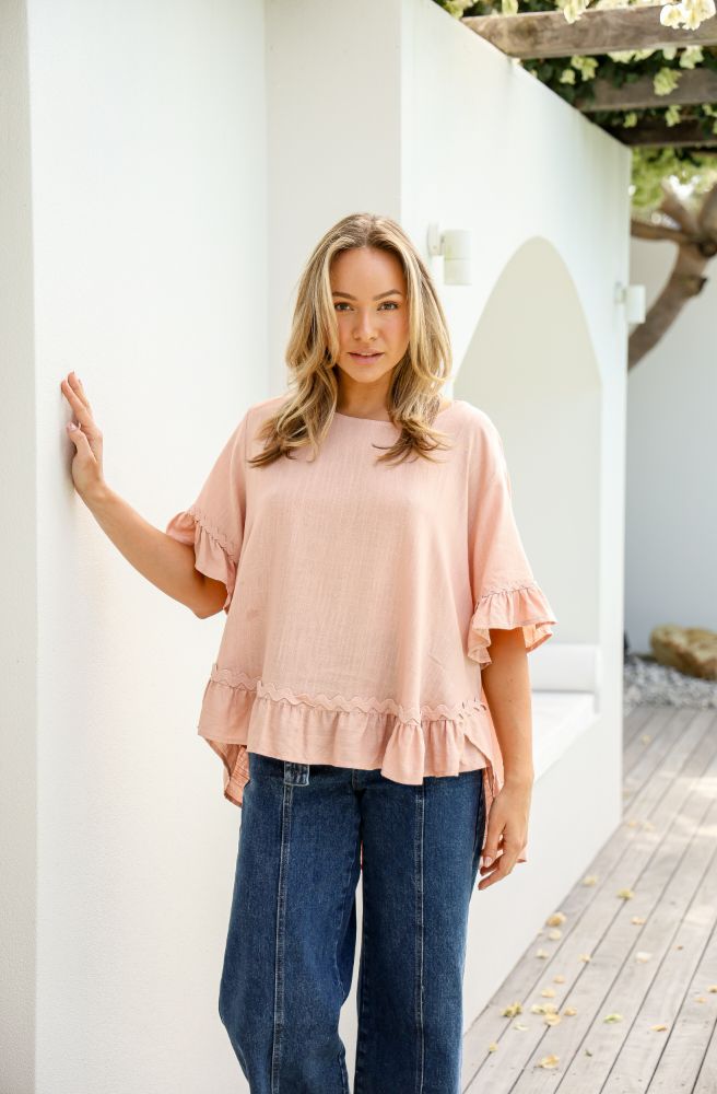 Blush Ric Rac Ruffle Top, Soft Peach