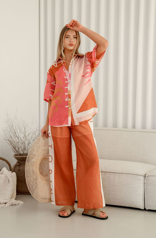 St Tropez Shirt and Pant Set, Boho Coastal Style