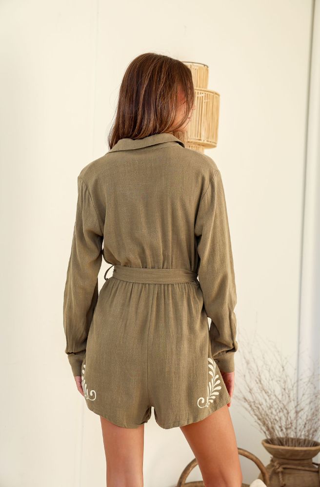 Filagree Playsuit Khaki, Rear View